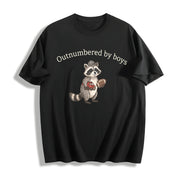 Boy Mom Dad Raccoon Cotton T-Shirt in Black