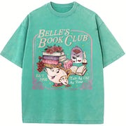 Belle's Book Club Book Cafe vintage washed oversized T-shirt in Blue