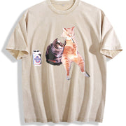 100 Pure with Retro Street Vintage Washed T-Shirt in Beige