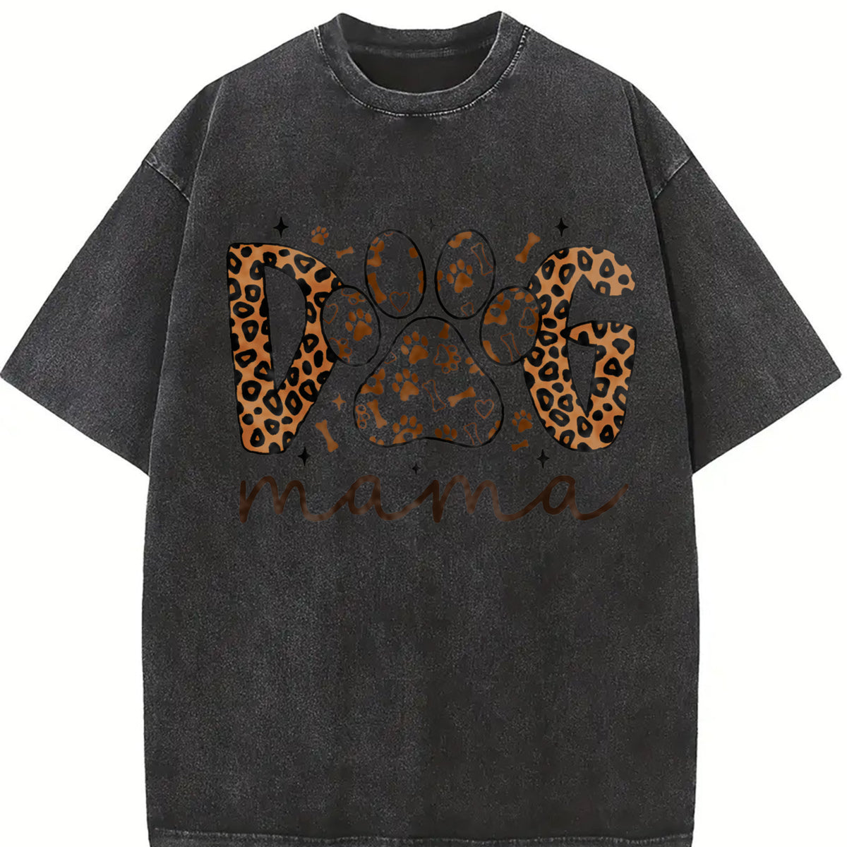 Dog Mama Leopard Print vintage washed oversized T-shirt in Black