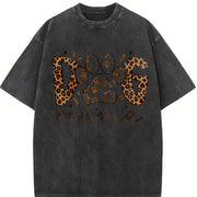 Dog Mama Leopard Print vintage washed oversized T-shirt in Black