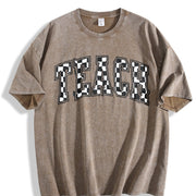 Checkered Teacher for Teacher Vintage Washed T-Shirt in Brown
