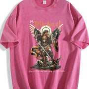 230GSM Batik - Double-Sided Christian Faith with Michael vintage washed oversized T-shirt in Red