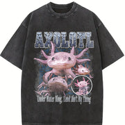 Axolotl 90s Underwater King Animal Rap Vintage Washed T-Shirt in Black