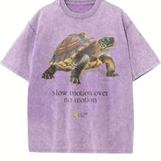 Slow Motion Turtle - Retro and Womenmen gifts vintage washed oversized T-shirt in Purple