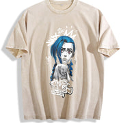 Retro Jinx x Powder Arcane: League of Legends Game vintage washed oversized T-shirt in Beige