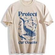 Retro Protect Our Oceans Vintage Washed T-Shirt in Beige