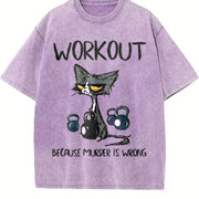 Animal Workout Fitness Suspended Pot Cat 1pc Vintage Washed T-Shirt in Purple