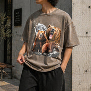 Bears and Moon Vintage Washed T-Shirt in Brown
