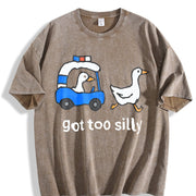 Premium Silly Goose Police Chase Got Too Silly Meme Goose Vintage Washed T-Shirt in Brown