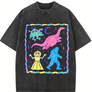 Weird Character Party Vintage Washed T-Shirt in Black