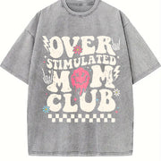 Overstimulated Mom Club Distressed Vintage Washed T-Shirt in Gray
