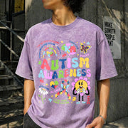 Autism Awareness 2-side Vintage Washed T-Shirt in Purple