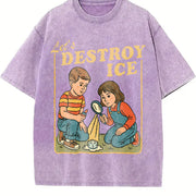 Let’s Destroy ICE Retro Protest Satirical vintage washed oversized T-shirt in Purple