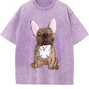French Bulldog for Seasons Vintage Washed T-Shirt in Purple