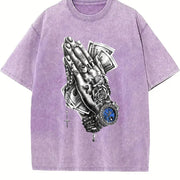 Retro Charcoal Gray Dollar Bill Vintage Washed T-Shirt in Purple