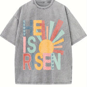 Easter Elegant Sun Element HE IS RISEN Vintage Washed T-Shirt in Gray