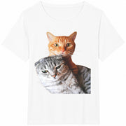 Cat Duo Two Cats Lover Cotton T-Shirt in White