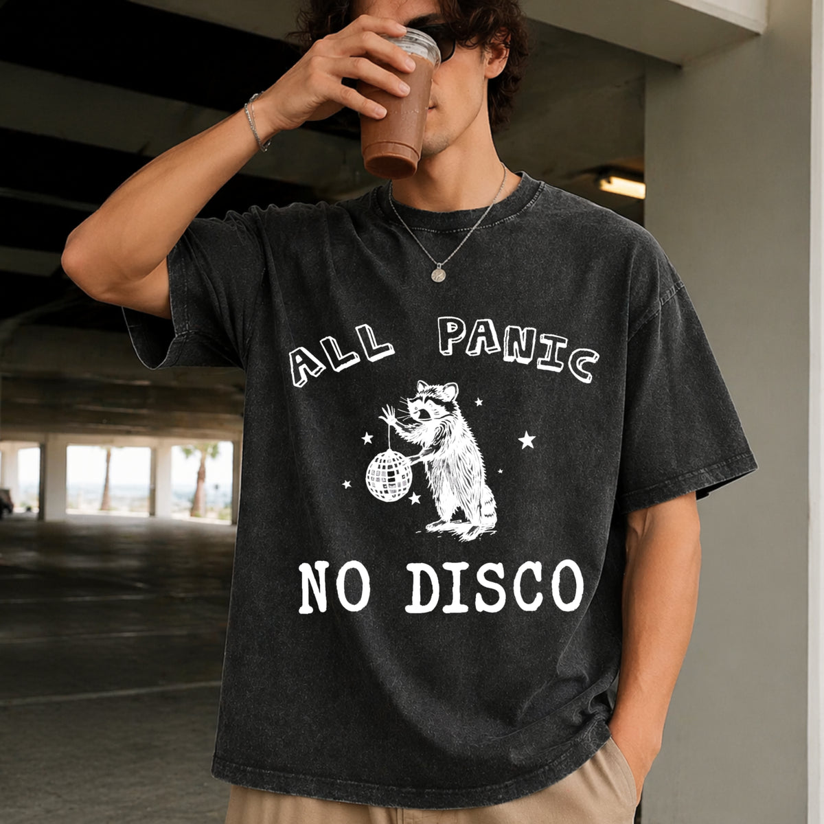 All Panic No Disco Vintage Washed T-Shirt in Black
