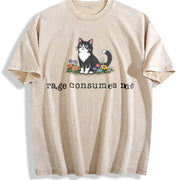 Cat Meme Rage Consumes Me Vintage Washed T-Shirt in Beige