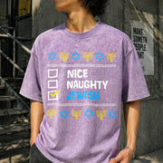 Nice Naughty Jewish Hanukkah Vintage Washed T-Shirt in Purple