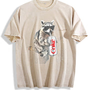 Raccoon Drinking Soda vintage washed oversized T-shirt in Beige