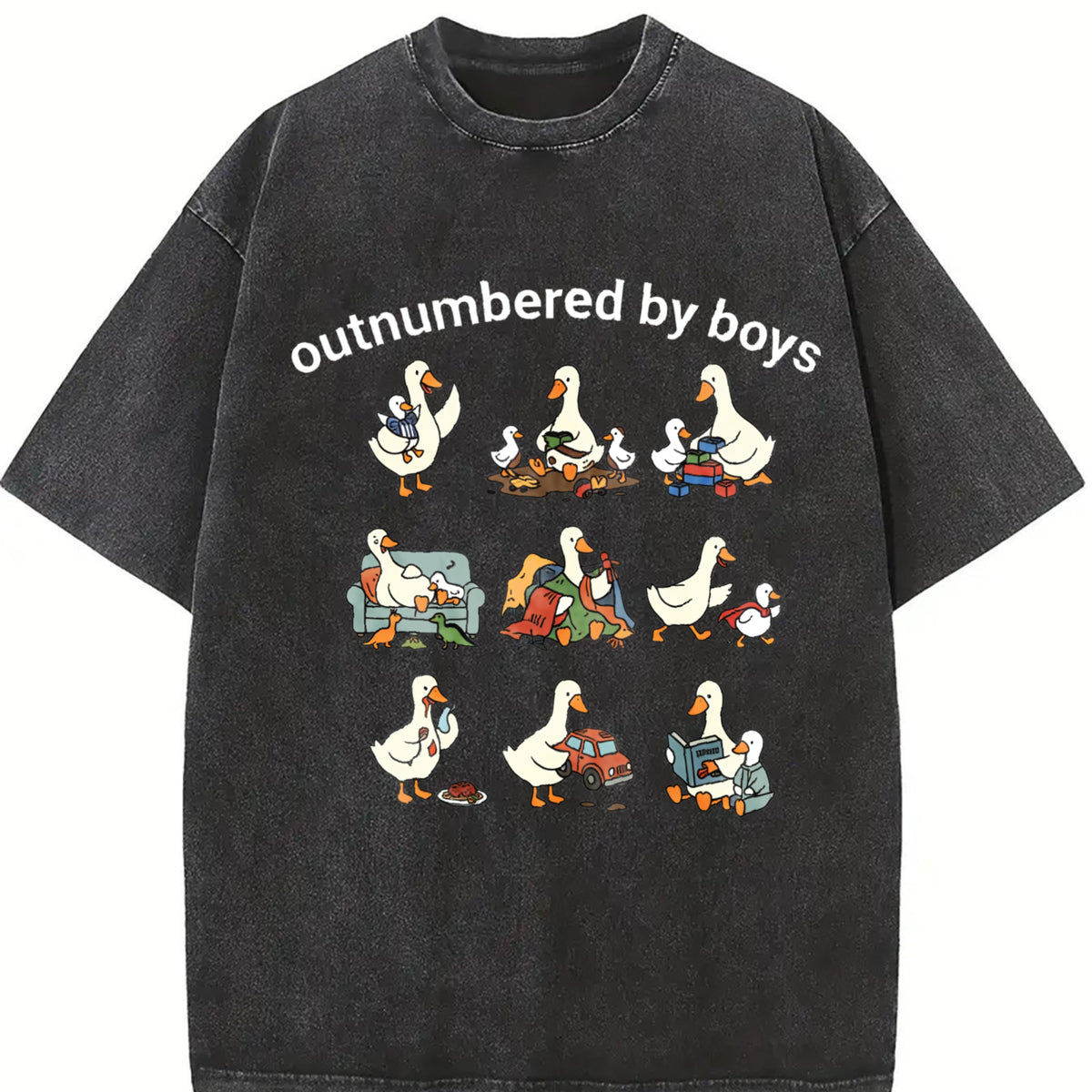 Boy Mom Goose Boy Mama Vintage Washed T-Shirt in Black