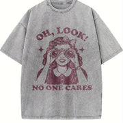 Oh Look No One Cares Retro Woman Vintage Washed T-Shirt in Gray