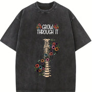 Dual-Sided GROW THROUGH IT & Floral Retro & Spring Wear vintage washed oversized T-shirt in Black