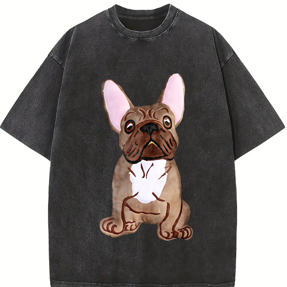 French Bulldog for Seasons Vintage Washed T-Shirt in Black