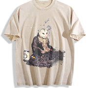 Smoking Opossum Vintage Washed T-Shirt in Beige