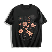 Pressed Flowers Botanical Floral Cotton T-Shirt in Black