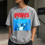 Xiongying Paws Cat and Mouse Vintage Washed T-Shirt in Gray