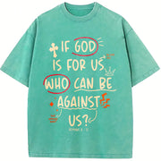 Water Wash. If God Is With Us Who Can Resist Us?1 Piece vintage washed oversized T-shirt in Blue