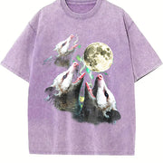 Opossum Howling to Moon 90s Vintage Washed T-Shirt in Purple