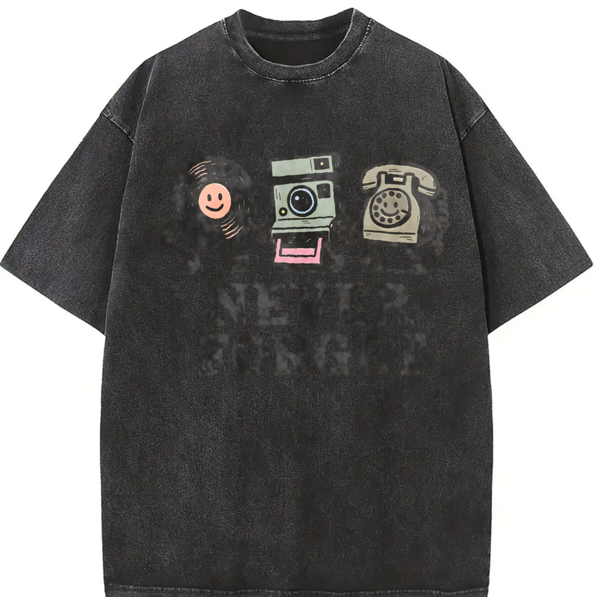 Omen's 90S Retro Floppy Disk & Up Graphics Vintage Washed T-Shirt in Black