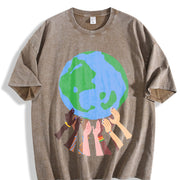 Hands Holding the Earth Vintage Washed T-Shirt in Brown