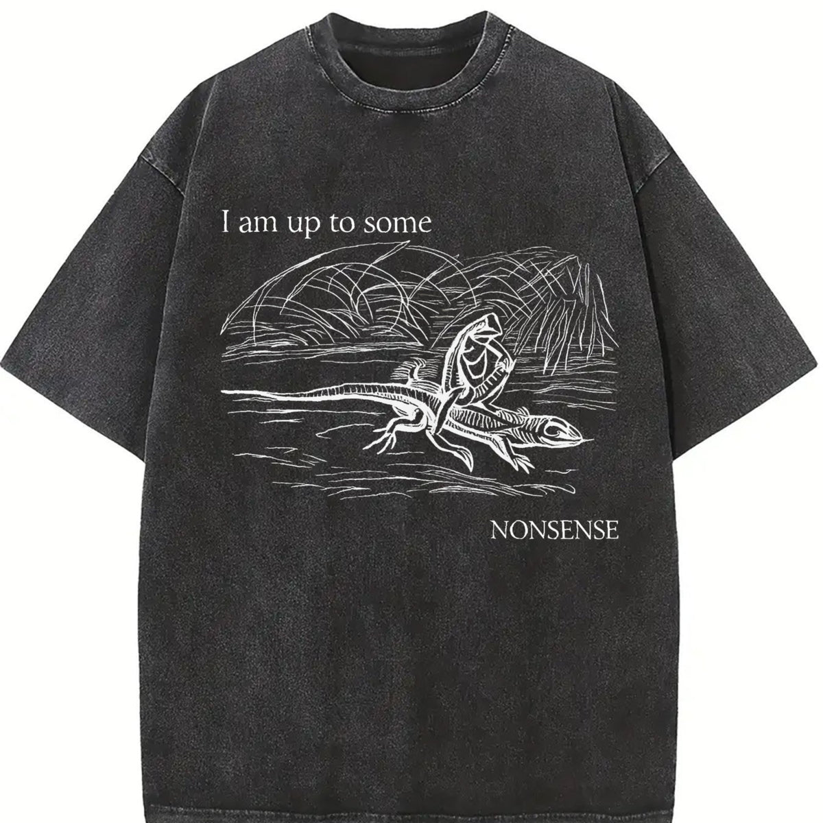 I Am Up to Some Nonsense Frog Vintage Washed T-Shirt in Black