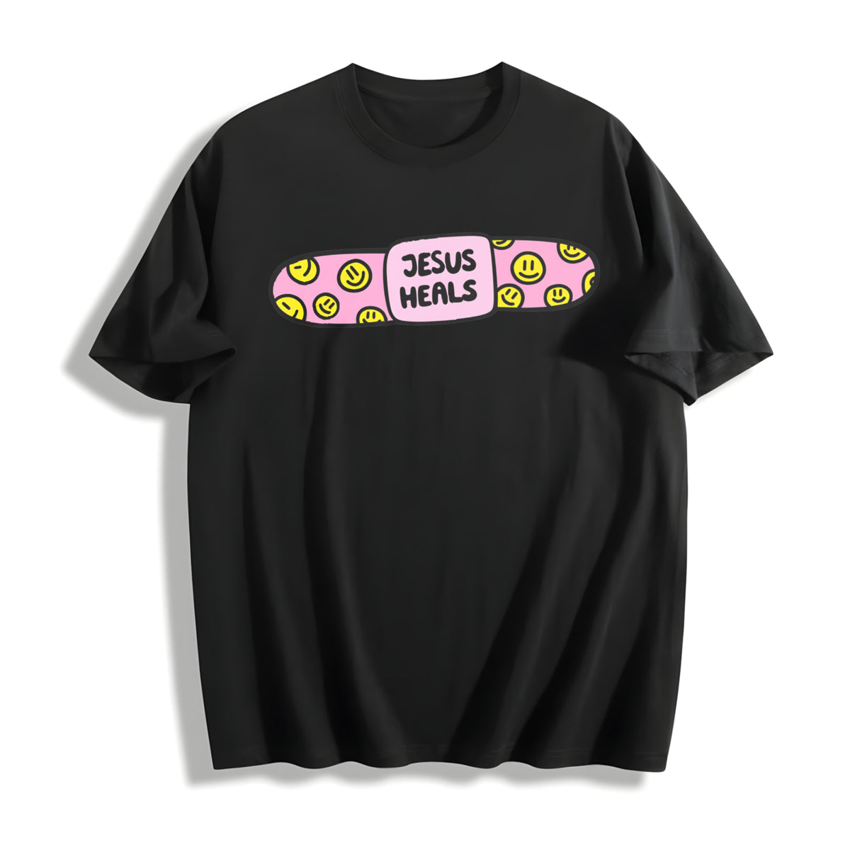 Jesus Heals Christian Based Cotton T-Shirt in Black