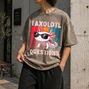 I Axolotl Questions Retro Vintage Washed T-Shirt in Brown