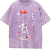 Baki Hanma Anime vintage washed oversized T-shirt in Purple