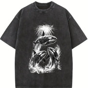 Killer Whales Retro Marine Life Orca Vintage Washed T-Shirt in Black