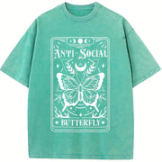 Anti-Social Butterfly Tarot vintage washed oversized T-shirt in Blue