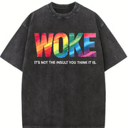 Woke Is Not An insult Social Justice Human Rights vintage washed oversized T-shirt in Black