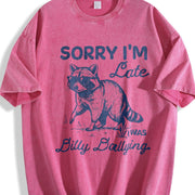 Sorry I'm Late Dilly Dallying Feral Raccoon Lover vintage washed oversized T-shirt in Red