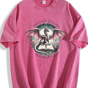 Fantasy Readers Book Club Dragon Vintage Washed T-Shirt in Red