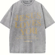 Jesus Loves You Jesus Christian Classic vintage washed oversized T-shirt in Gray
