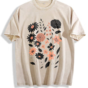 Pressed Flowers Botanical Floral Vintage Washed T-Shirt in Beige
