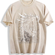 Dragon Fantasy Retro Dragon Vintage Washed T-Shirt in Beige
