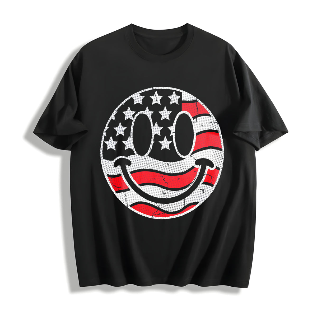 American Flag Smile Fourth of July Cotton T-Shirt in Black